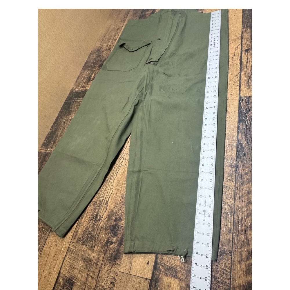 Vintage US Navy Bib Overalls Pants Dungarees Olive Green Cotton Talon Zipper L - Picture 8 of 13